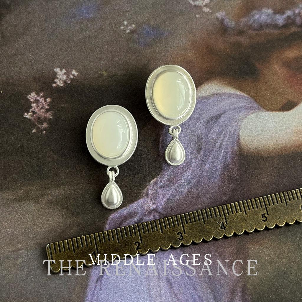 Wind old money wind matte stud earrings oval agate earrings niche design earrings