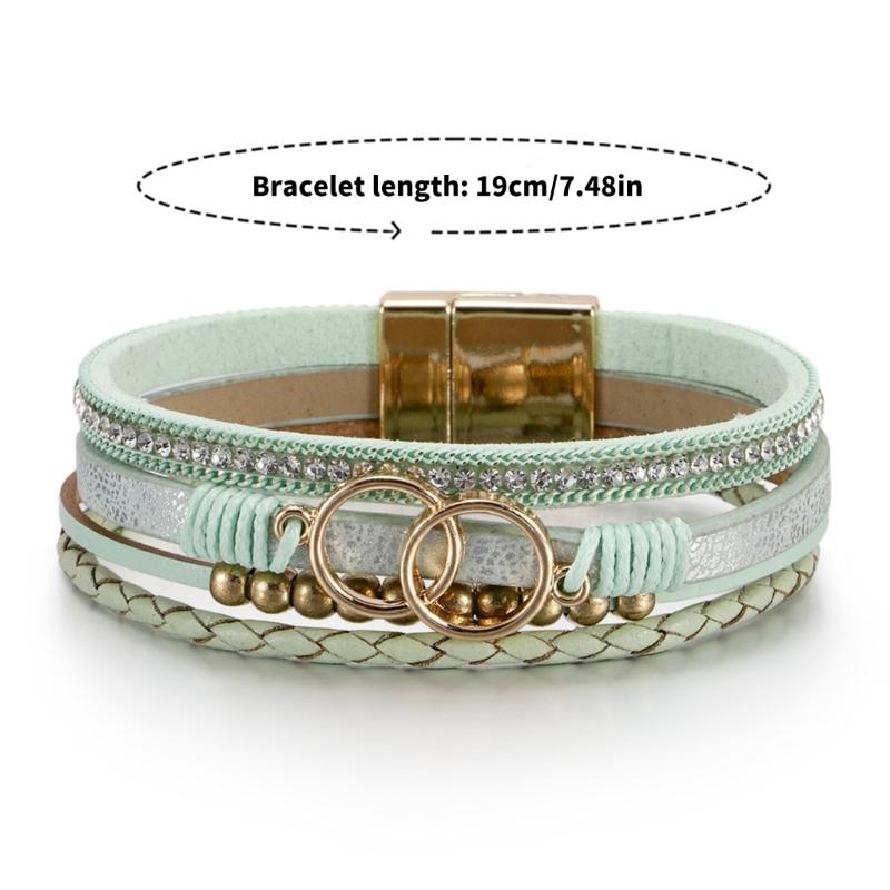 Stylish Women Bracelet Multilayer Braided Leather Bangle With Copper Beads Bohemian Inspired Adjustable Gift