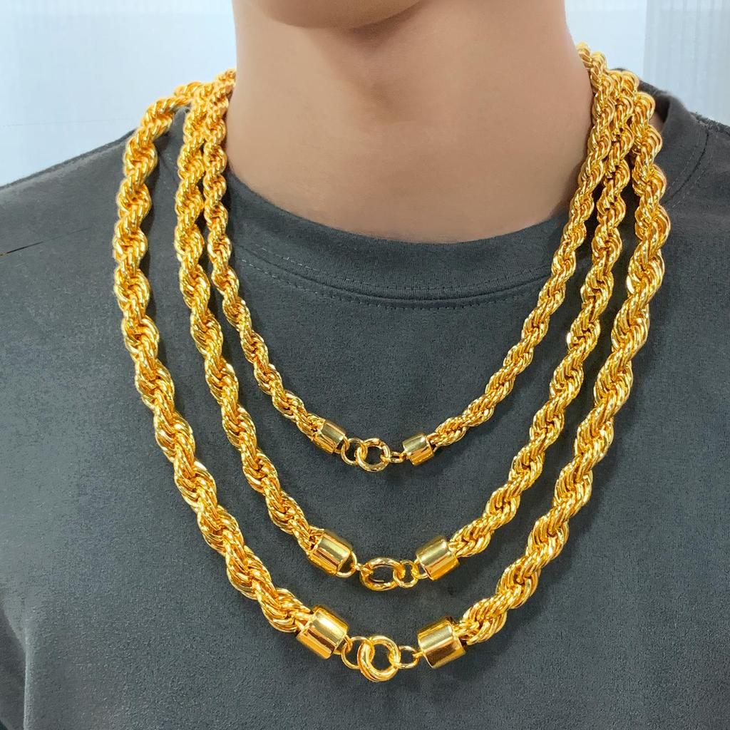 10mm Sand Gold Twisted Dragon Bone Necklace, Men's Fashion Clavicle Chain, Gold-Plated Jewelry