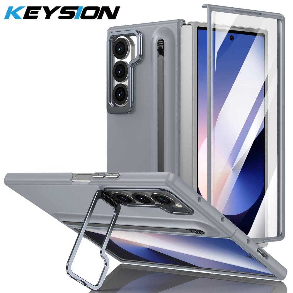 KEYSION with Touch Pen Case for Samsung Galaxy Z Fold 6 5 5G Hard PC Kickstand Phone Cover With Tempered Glass Screen Protector