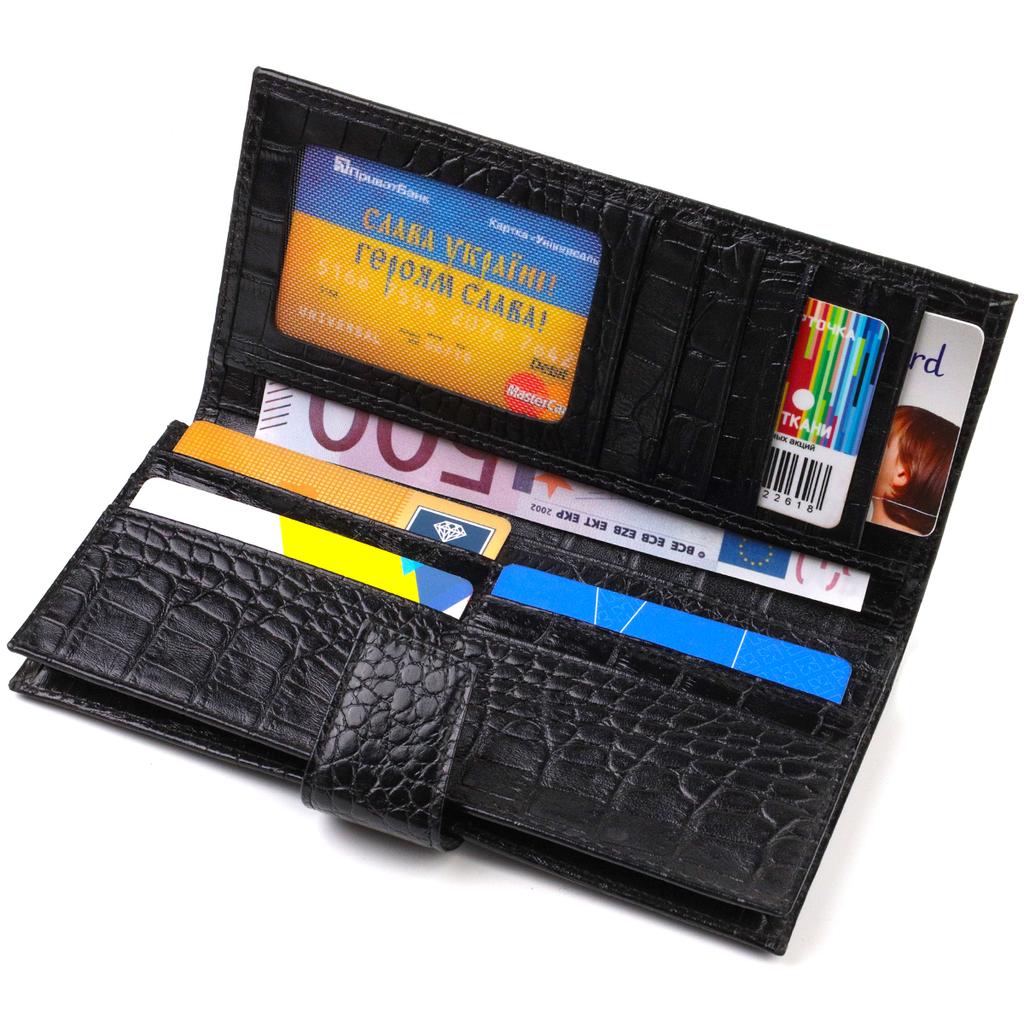 Slim Wallet for Men Made of Genuine Leather with Crocodile Embossing CANPELLINI 21914 Black