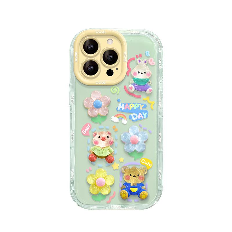 Rabbit flower doll bracelet for Apple 16e jelly mobile phone case 15promax cute cartoon 13 sweet 14