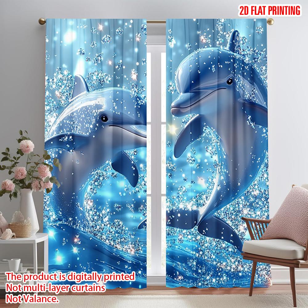 2 Stück   Flugzeugdruck Vorhang Beliebt Blau Delfin Polyester Stoff (ohne Stange) Außendekorationen Ideal für das Schlafzimmer
