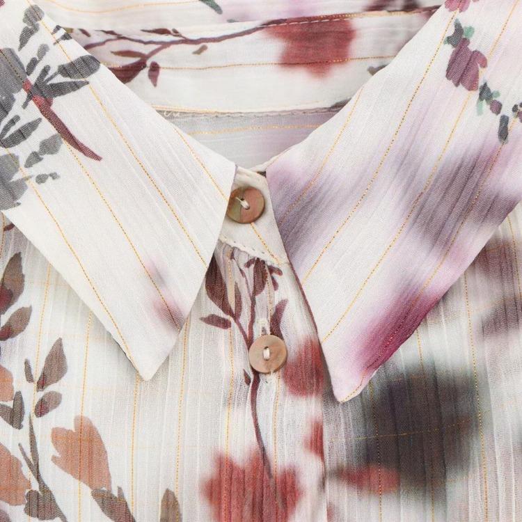 Women's Casual Loose Floral Print Long Sleeve Shirt Spring Turn Down Collar Versatile