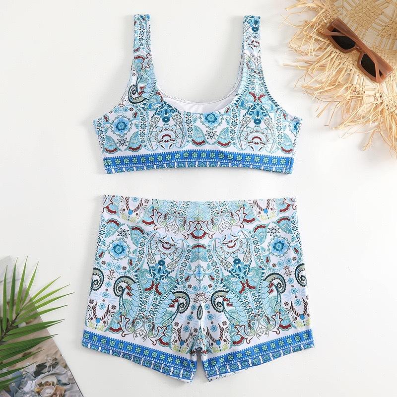 Bikini Ethnic Style Print 2-piece Swimsuit Women Sexy High Waist Tankini U-neck Beachwear Bathing Suit Summer New