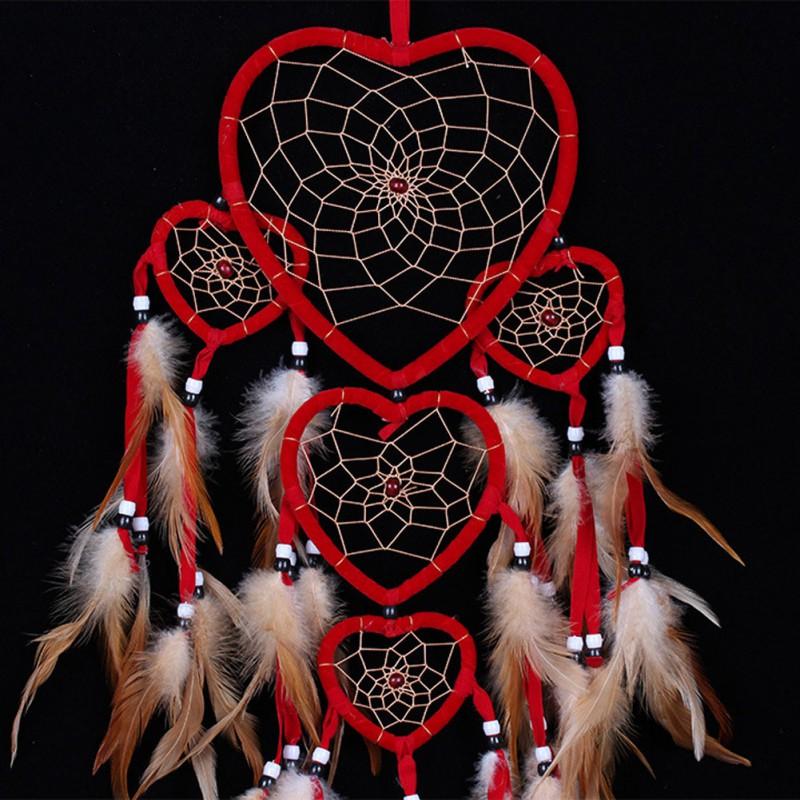 Large Dream-Catcher Wind Chime, Heart Shaped, Bedroom Wall Hanging, Bohemia Decoration, Feather Ornament, Hand Woven Crafts
