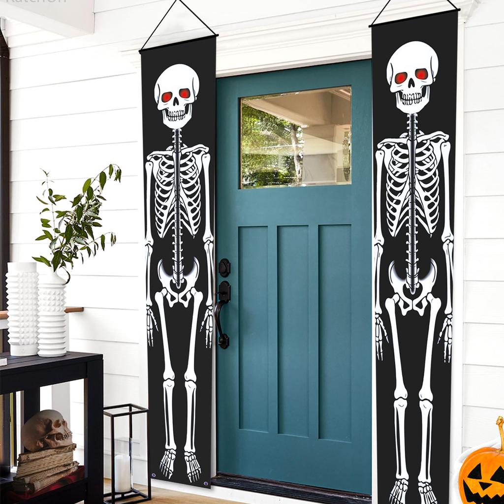 Halloween Hanging Door Curtain Skeleton Banner Happy Halloween Party Porch Sign For Home Party Decor Halloween Decorations 2025