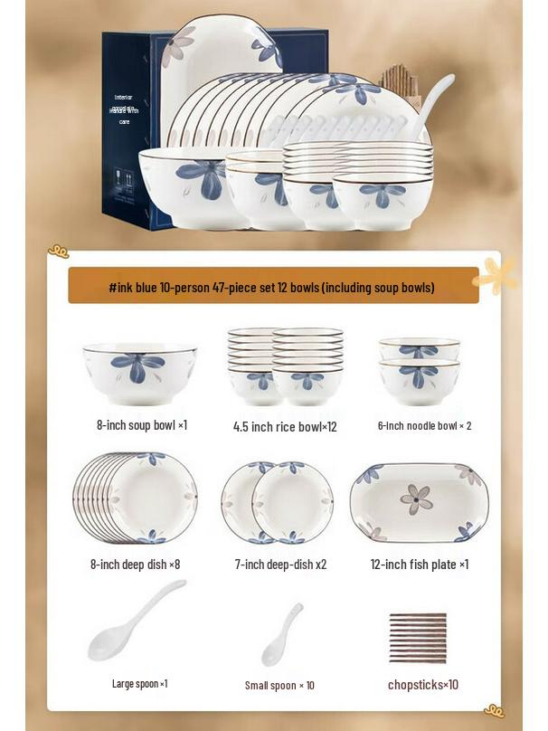 Kangmo Japanese Style 47-Piece Ceramic Dinnerware Set