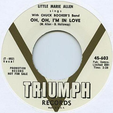 7inch Record LITTLE MARIE ALLEN, CHUCK BOOKER'S  - Oh, Oh, I'm In Love / Humdinger TRIUMPH603 Triumph US 1959 US Blues