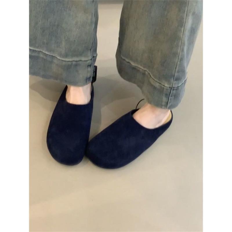 

2025 Ранняя осень Женские замшевые туфли-мюли с острым носком в стиле ретро 37 чёрный/синий