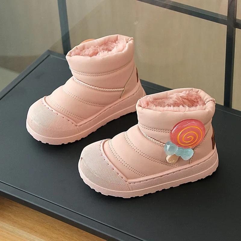

Девочка Ботинок 2025осень Новый Детский Снежный Ботинок с Плюшем Толстая Хлопковая Обувь Мода Женские Зимние Ботинки Ботильоны для Женщин zapatos Niña 25insole16cm розовый