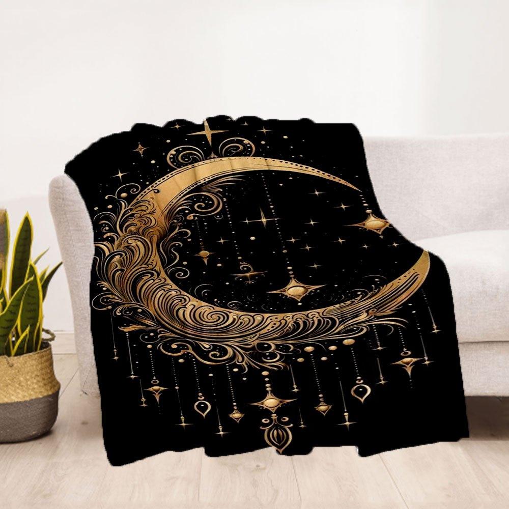 Goldener Halbmond Wandkunst DekorDecke Flanell Überwurfdecke für Sofa, Bett, Reise, Camping, Büro