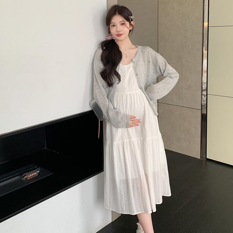 2026 Summer Maternity Lace Camisole Dress & Knit Sun Protection Cardigan XL