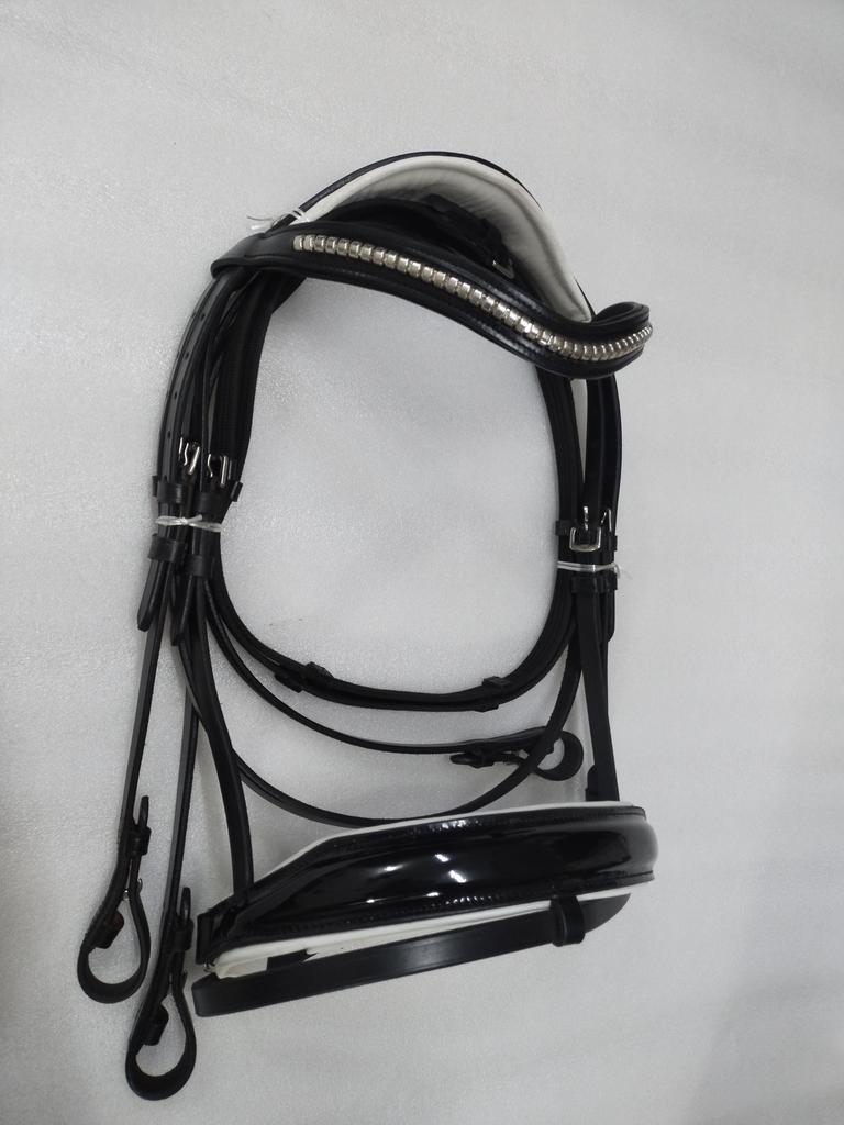 Patent Leather Horse Dressage Bridle Crystal Clincher Brow-band With Web Reins All Size For Horse.