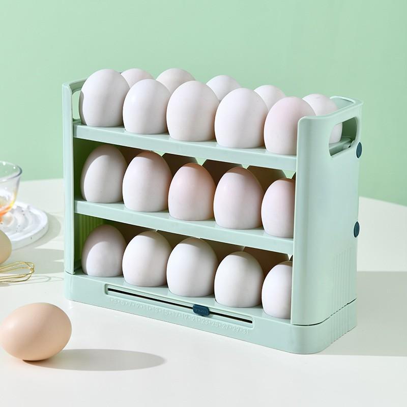 Egg Holder for Refrigerator, Detachable 36 Flip Egg Storage Organizer, Refrigerator Side Door Egg Holder with Timer