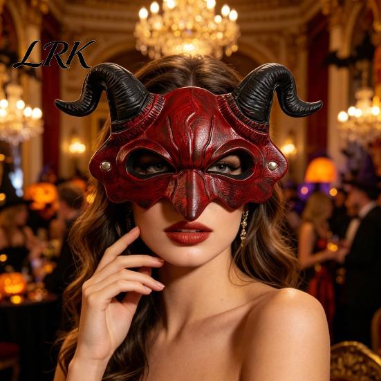 Wide Field Vision Mask Demon Horn Mask, Halloween Devil Head Cosplay Prop, Masquerade Vintage Style Party Horror Costume Accessory, Carnival Trick or