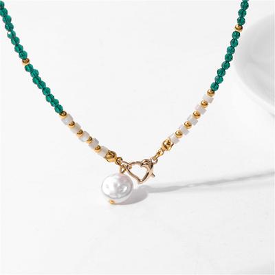 Baroque Pearl Pendant Necklace for Women 3mm Natural Stone Beaded Heart Buckle Necklaces Vintage Wedding Elegant Jewelry Gifts