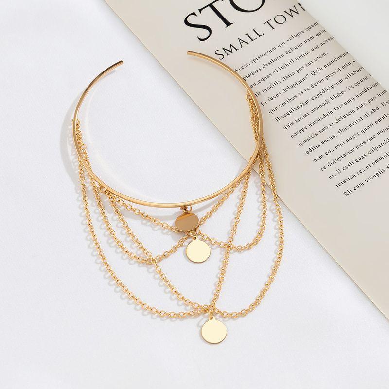 Niche Style Stick Female Metal Bracelet Armband Tassel Chain Golden Disc