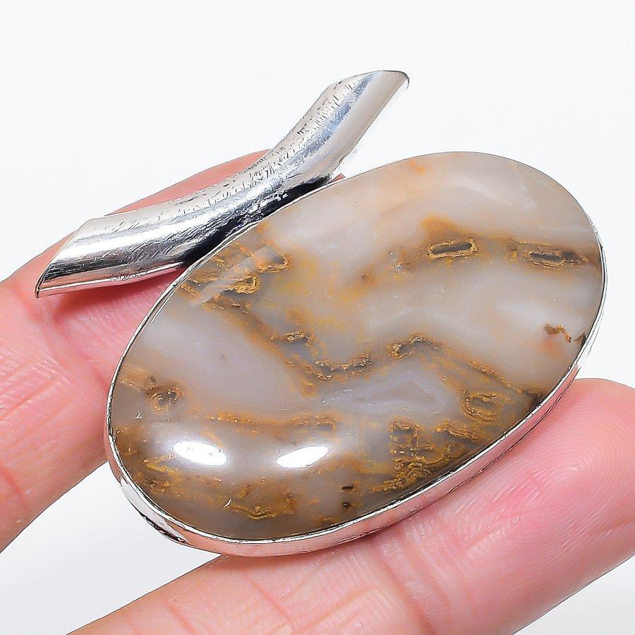 African Moss Gemstone 925 Sterling Silver Jewelry Pendant 1.50"