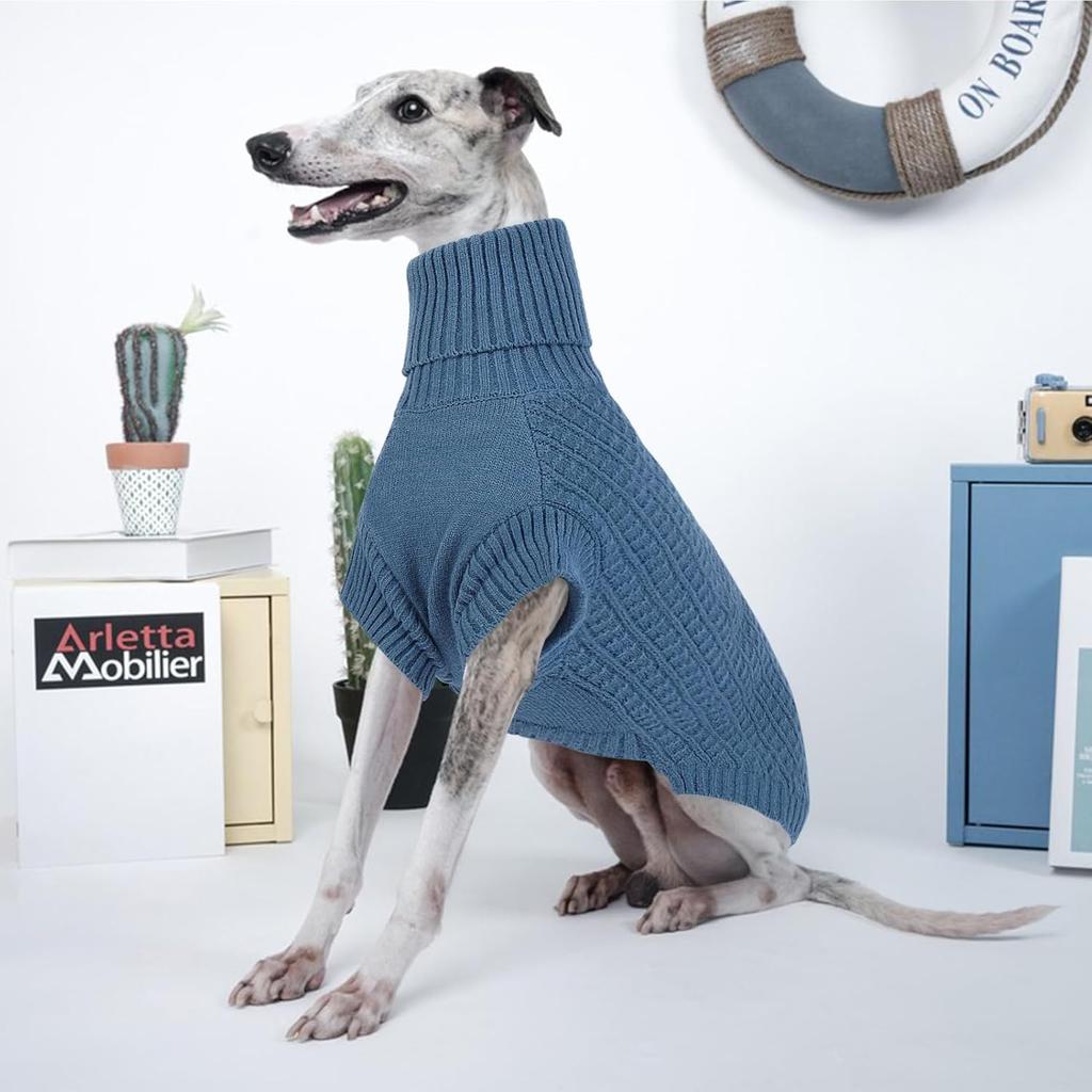 XL Dog Fleece Sweater for Extra Large Dogs Male Female, Pet Warm Fall Winter Knitwear Dog Sweaters, Pets Turtleneck Sweatshirt Greyhound, Blue XL
