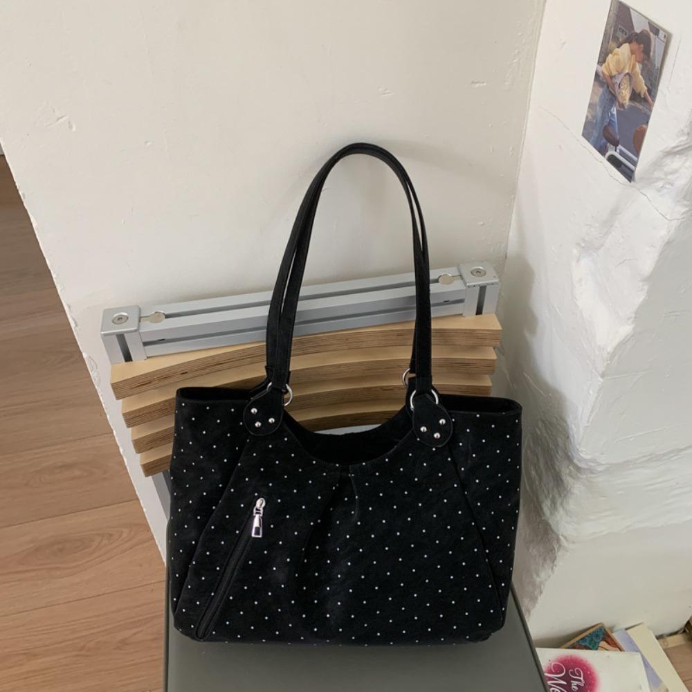 High Quality Casual Shoulder Bag PU Leather Khaki Color Handbag Polka Dot Lightweight Tote Bag