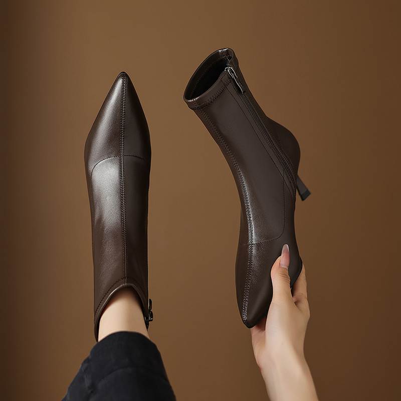 Krazing Pot Microfiber Pointed Toe Thin High Heels Modern Boots Size 42 Zip Women Elastic Ankle Boots