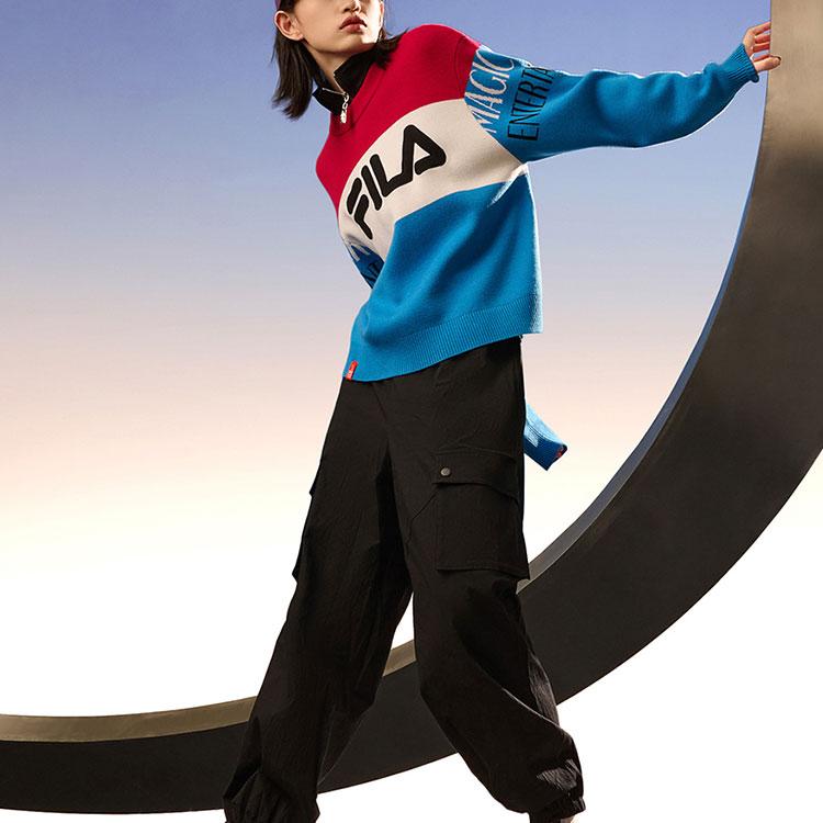 Fila Fw22 Jacquard Logo Knitted Sweater Color Block Women Sweater Pink F11W249401F-PK