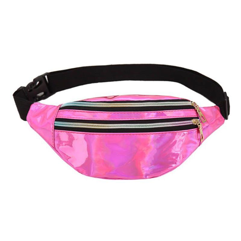 PU Leather Geometric Pattern Chest Bags for Girls Boys Laser Waterproof Sports Waist Pack Pocket Crossbody Bags