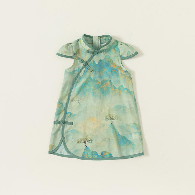 Girls Summer Thin Cheongsam Dress Kids Ancient Hanfu Skirt Baby Breathable Chinese Princess Dress 90cm