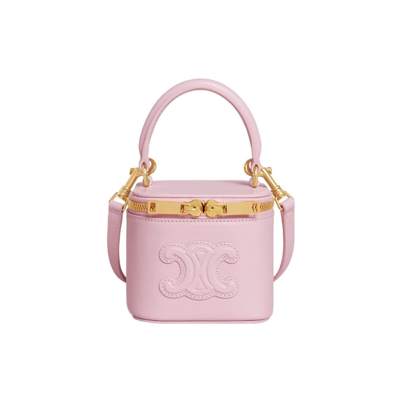 

Celine Cuir Triomphe Adjustable Detachable Shoulder Strap Zipper Closure Makeup Bag Women Handbag Light-Pink 10J763DR8-24LP Gift Set(Basic Set+Box+Shopping Bag)
