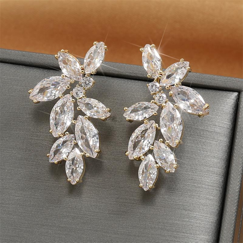 ZAKOL Luxury Leaf Marquise Zircon Bridal Earrings for Women White Shiny Crystal Elegant Wedding Party Zircon