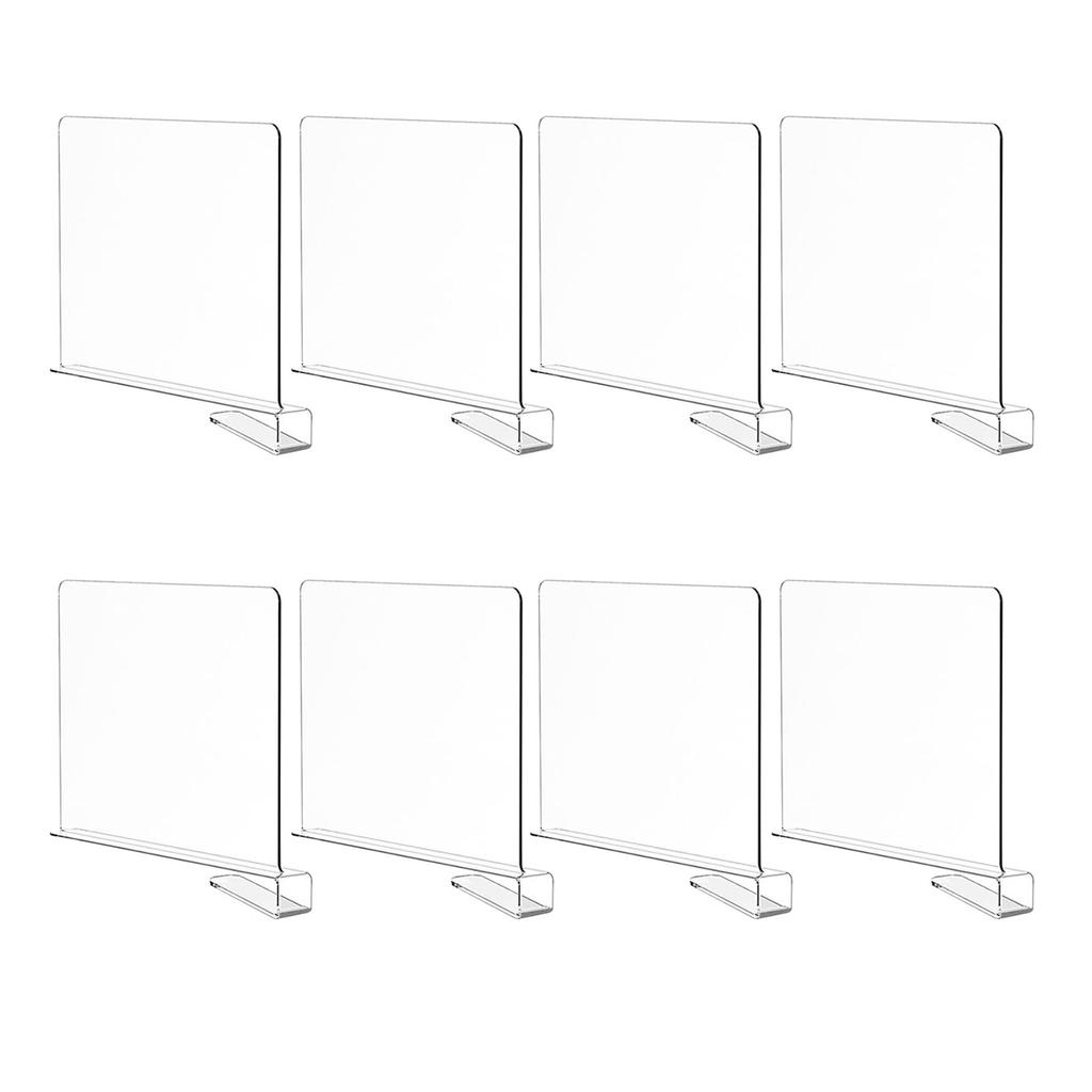 8 Pack Clear Acrylic Shelf Dividers, Wardrobe Organiser & Separator for Clothes, Towels and Bags, Tool- Partition for Wooden Shelves (F