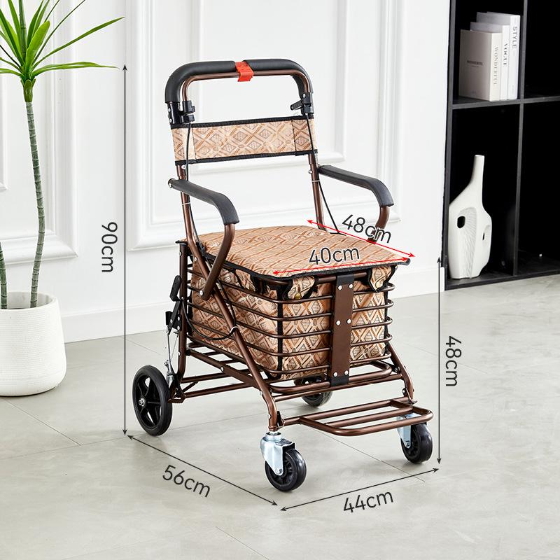 Foldable Mobility Scooter: Pushable & Rideable Elderly Walker with Four Wheels, Portable Shopping Assistant