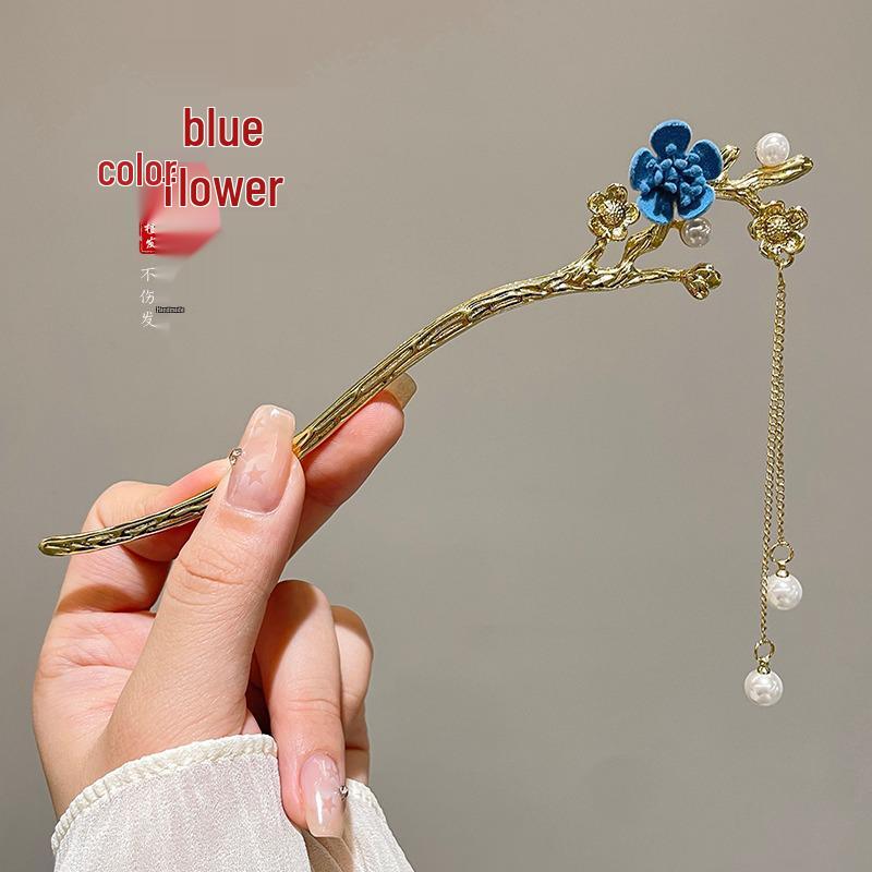 Elegant Retro Tassel Hairpin for Hanfu Updo - Women's Chinese Style Metal Hair Clip