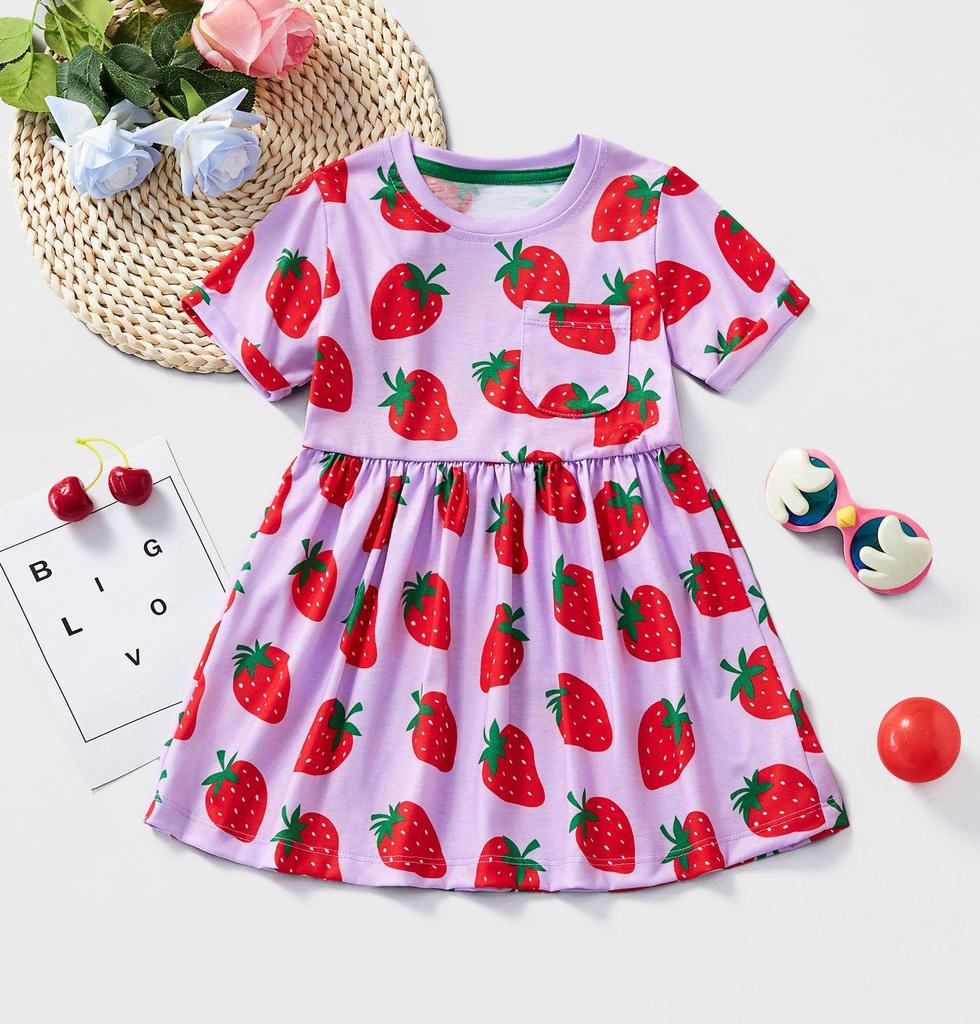 Summer 2025 European & American Style Girls' Princess Cartoon Tropical Short-Sleeve Dress