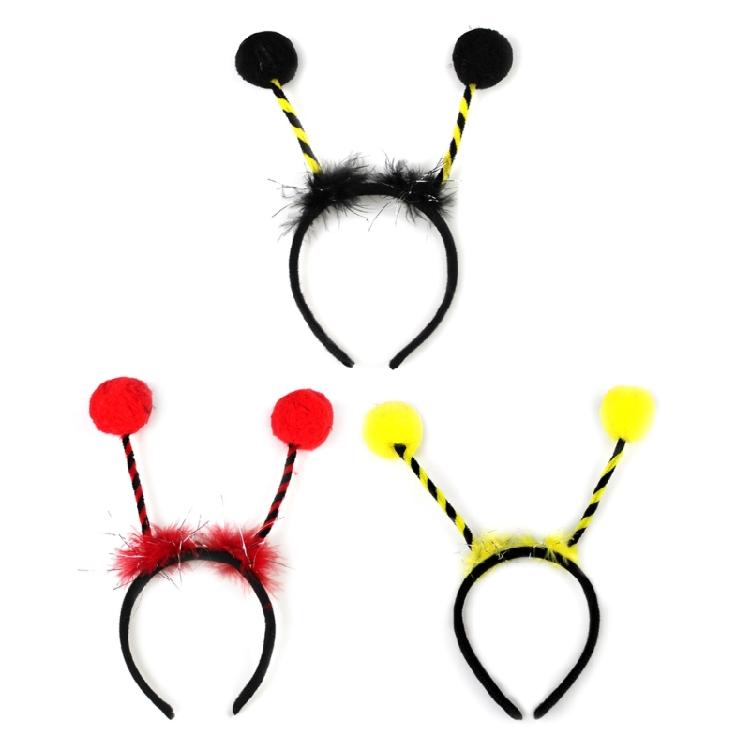 Lovely Bee Pompom Antenna Headband Plush Hairbands Cartoon Party Hair Decors