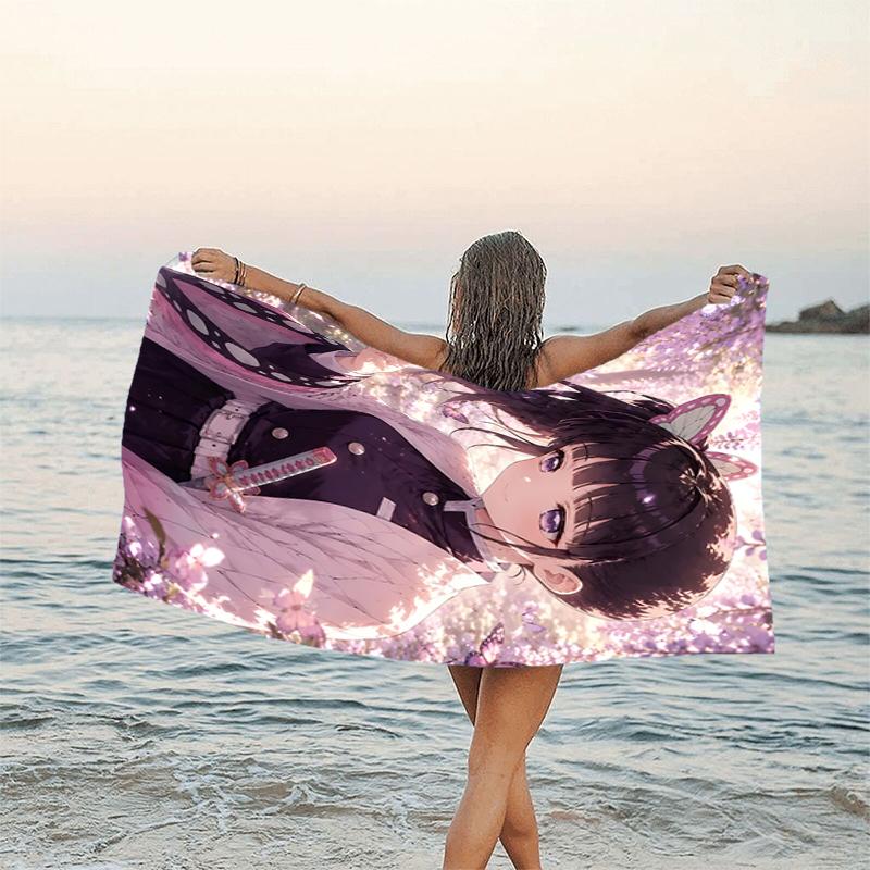 1pc Tsuyuri Kanawo1 Beach Towel, Beach and Seaside Swimming Pool Equipment, Fashion Pattern, Rectangular, Travel Essentials