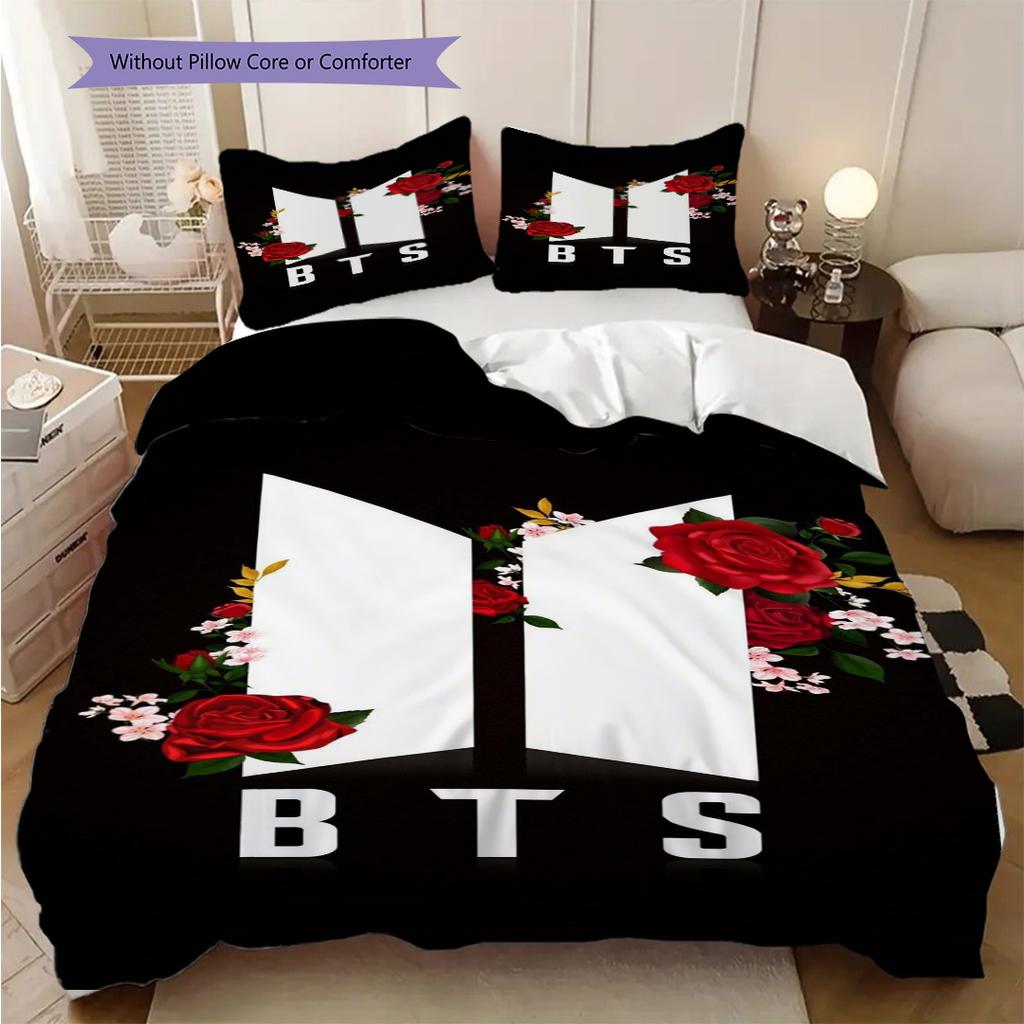 Bts Globale Musik-Sensation Dreiteiliges Set (1 Bettbezug + 2 Kissenbezüge, ohne Füllung) 2D flaches Weihnachts-Geburtstagsgeschenk Bettbezug und Kissenbezug