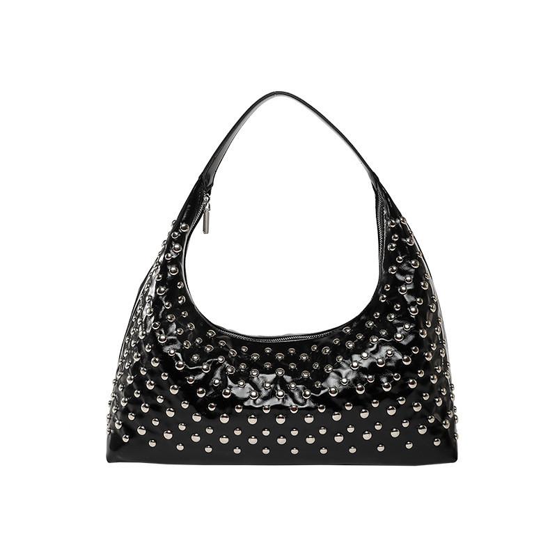 

Color Solid Punk Style Rivet Bag Women Large Storage Material Design Travel Bags