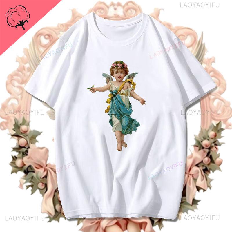 Fashion Fiorucci Baby Angel Graphic Tshirt Summer Classic Aesthetic T Shirt Unisex Unisex Kawaii Clothes Creative Couple Short Sleev Unisex