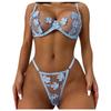 Women's Sexy  Lace Flower Embroidery Underwear Sexy Two-piece Suit With Steel Ring