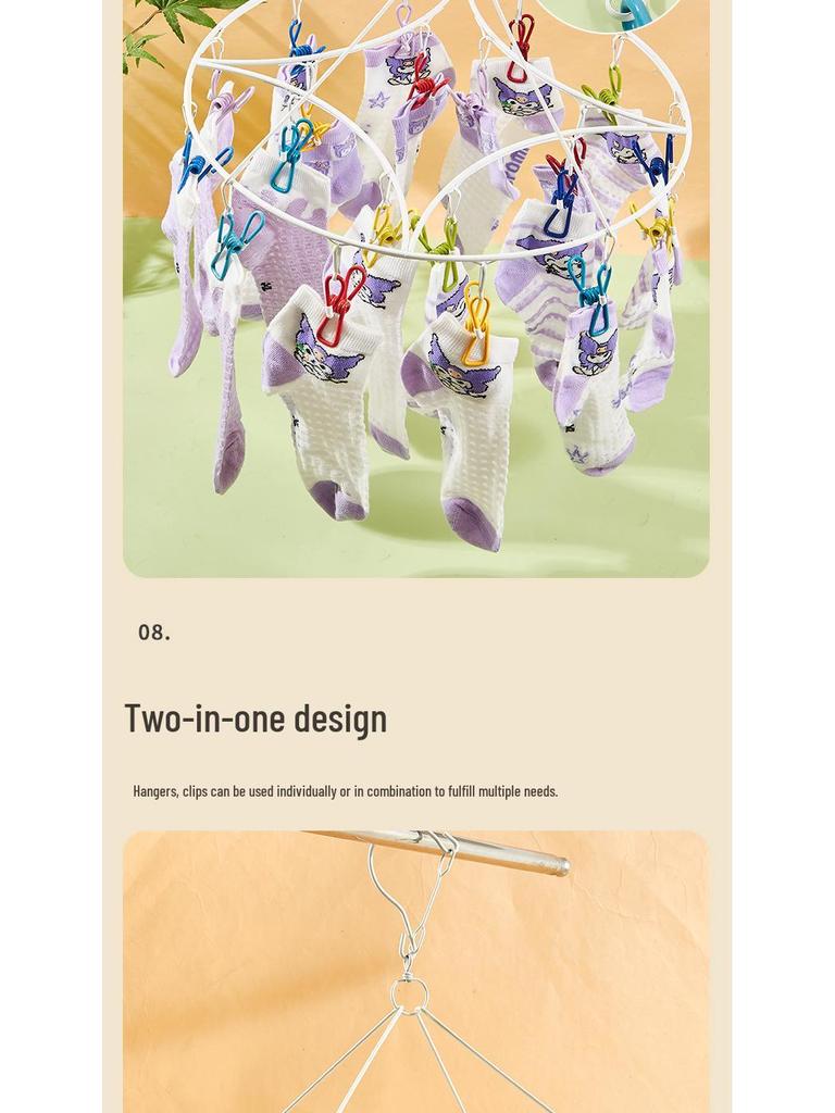 20-Clip Windproof Multi-Head Hanger for Drying Socks, Underwear, and Clothes