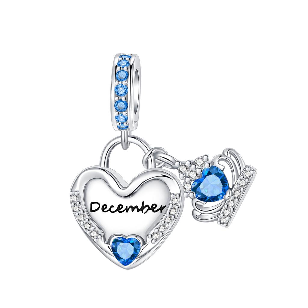 925 Silver January-December Birthday Stone Love Zircon Pendant Bead Fit Charms Necklace Bracelet Women Jewelry DIY Gift