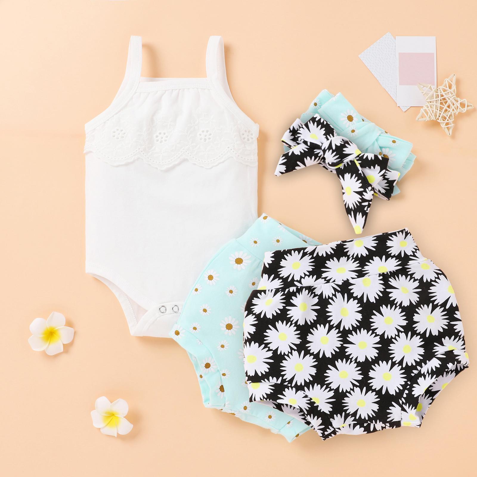 

Newborn Infant Baby Solid Color Vest Tops Romper Bodysuit+Floral Shorts Set
