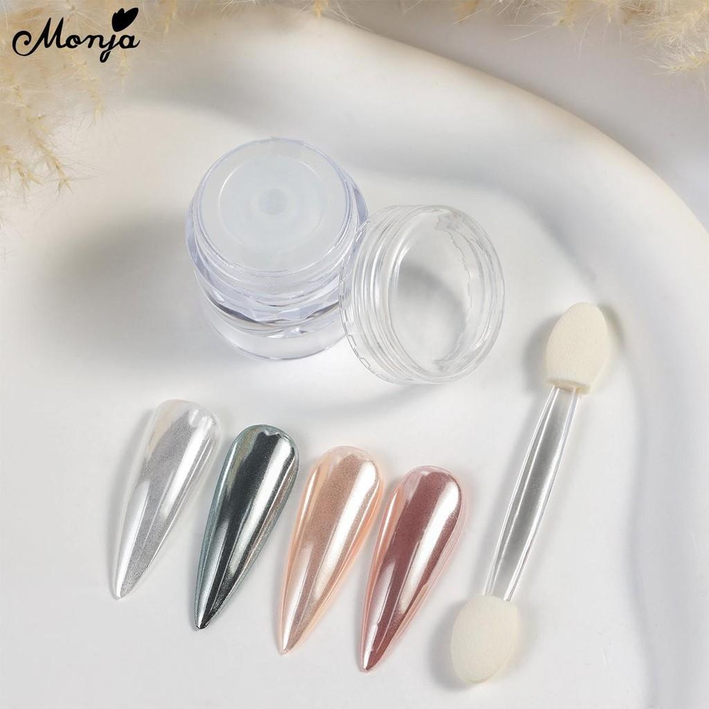 Monja Chrome Mirror Nail Powder Moonlight White Pearl Powder Nail Glitter Rubbing Pigment Bright Shiny Effect Manicure Decoration