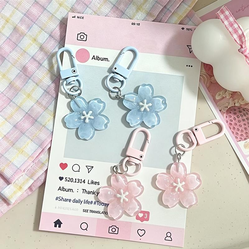 Aesthetic Korean Jelly Flower Keychain Cute Decorative Key Ring for Handbag Backpack Car Key Girls Birthday Party Gift