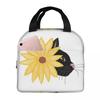 Black Cat With Flowers On Yellow Background Insulated Lunch Bag for Women Kids Portable Food Boxes Thermal Lunch Box Tote