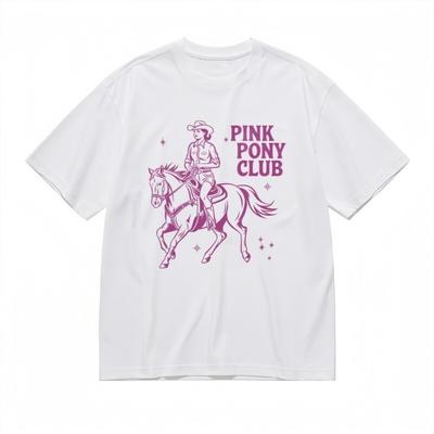 Women's All-Season Classic T-Shirt Cowboy On Horse Pink Pony Club Graphic Tee