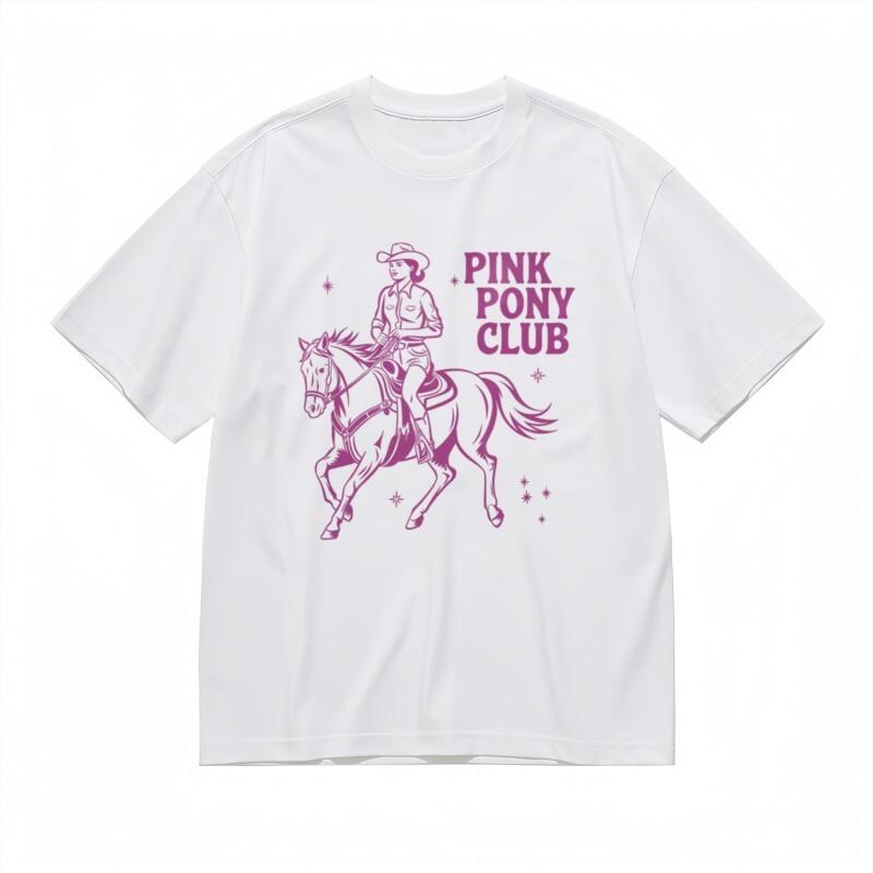

Women s All-Season Classic T-Shirt Cowboy On Horse Pink Pony Club Graphic Tee L