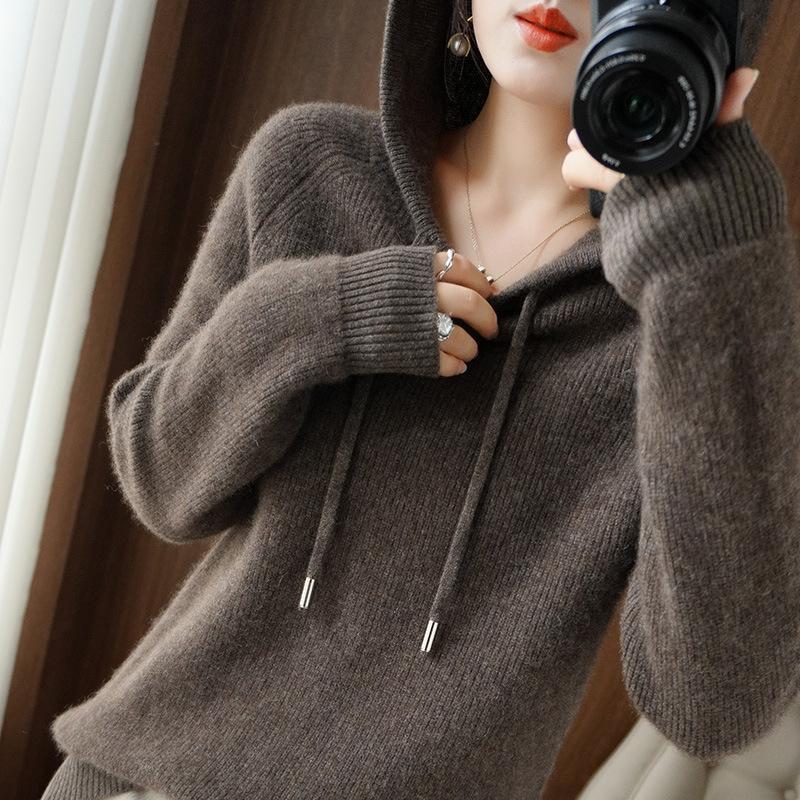 

Новый свободный пуловер с капюшоном, универсальная толстовка, тонкий свитер на весну и осень XXL темно-коричневого